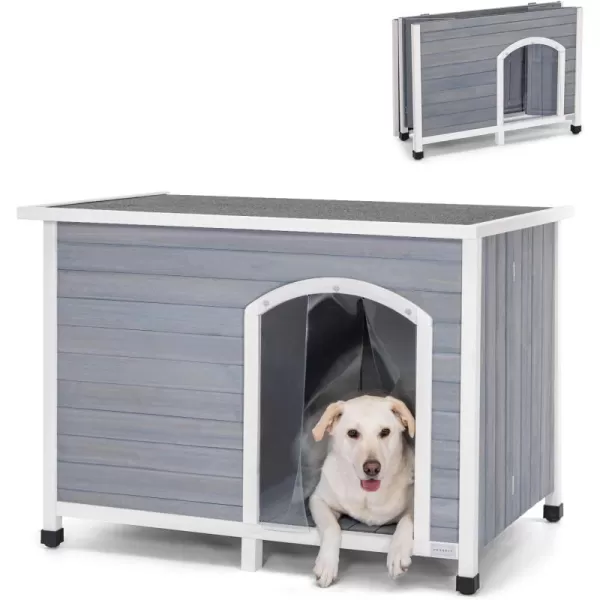 Petsfit 402quot Dog House Outside Dog House Weatherproof No Tools Required Assembly Folding Dog House Outdoor Unfold to Use Outdoor Dog House with Door Flap Medium GreyGreyL453 L