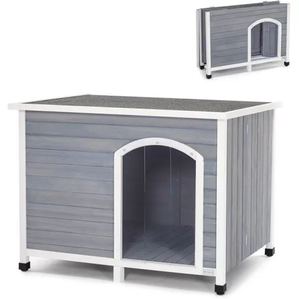 Petsfit 402quot Dog House Outside Dog House Weatherproof No Tools Required Assembly Folding Dog House Outdoor Unfold to Use Outdoor Dog House with Door Flap Medium GreyGrey  WhiteL453 L