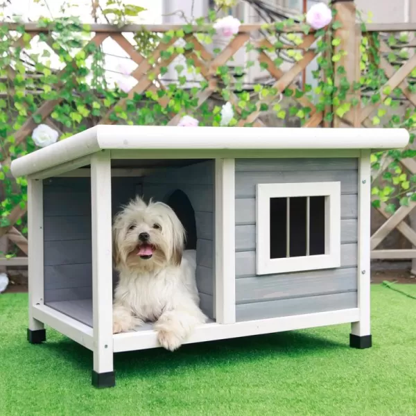 Petsfit Extra Large Dog House Outdoor Wooden Dog House for Large Dogs Red 456quotL X 31quotW X 32quotHGrey