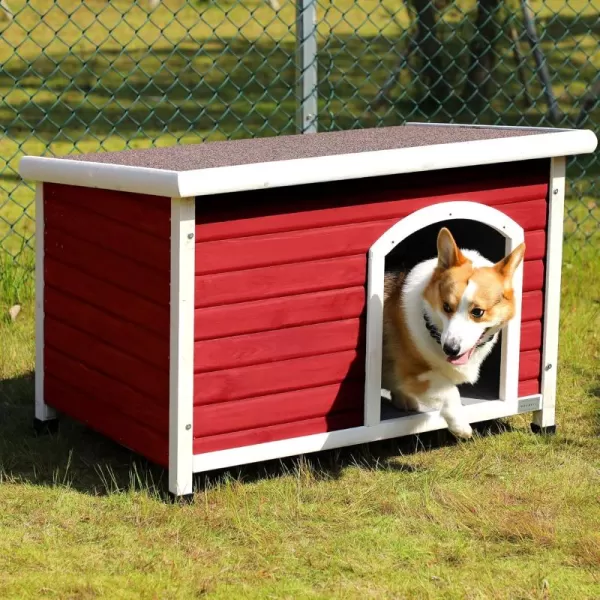 Petsfit Extra Large Dog House Outdoor Wooden Dog House for Large Dogs Red 456quotL X 31quotW X 32quotHRed  White