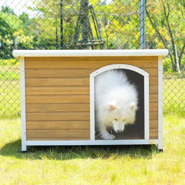 Petsfit Extra Large Dog House Outdoor Wooden Dog House for Large Dogs Red 456quotL X 31quotW X 32quotHYellow  White