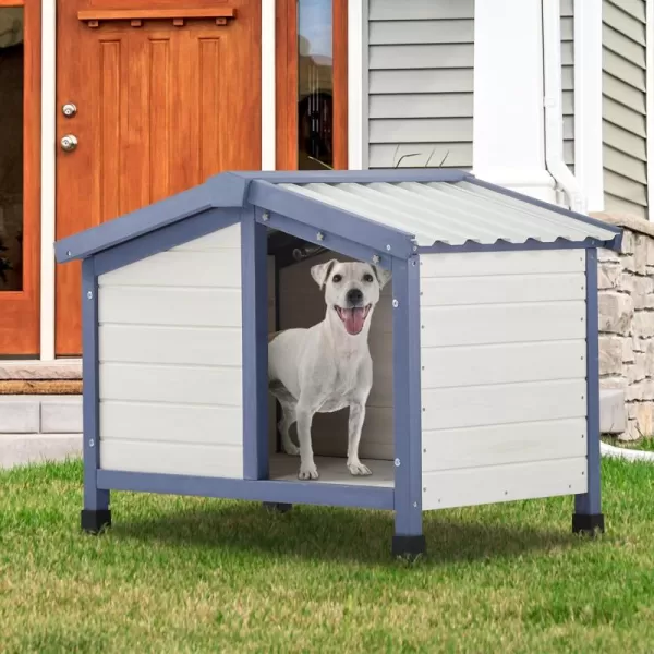 Petsfit Large Dog House 465quot L x 317quot W x 325quot H PVC Roof Outdoor Dog House for Small Medium Large Dogs Durable Dog House for Easy Clean and Assemble WhiteS33L x 225W x 252H