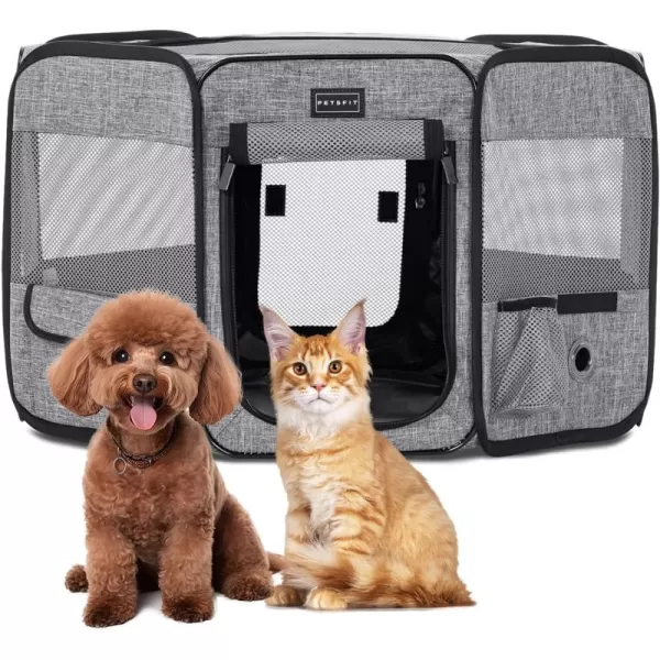 Petsfit Puppy Dog Playpen Indoor Small Playpen for Dogs Cat Playpen Outdoor Portable with Carrying Case Removable Zipper Sealed Cover Playpen Mat Grey Small 295quotx295quotx165quotHGrey