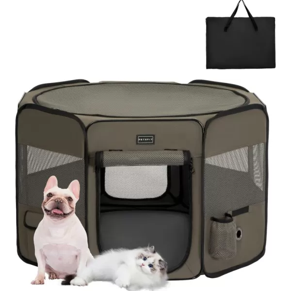 Petsfit Puppy Dog Playpen Indoor Small Playpen for Dogs Cat Playpen Outdoor Portable with Carrying Case Removable Zipper Sealed Cover Playpen Mat Grey Small 295quotx295quotx165quotHArmy Green