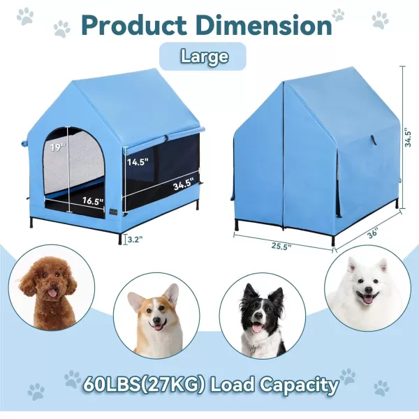 Petsfit 36 Inch Elevated Pet Dog House Portable Large Dog House with Removable Cover for Indoor and Outdoor Waterproof Raised Dog Houses for Large Dogs OutsideBlue36L x 252W x 353H InchesBlue