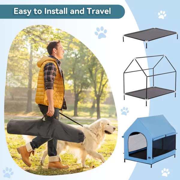 Petsfit 36 Inch Elevated Pet Dog House Portable Large Dog House with Removable Cover for Indoor and Outdoor Waterproof Raised Dog Houses for Large Dogs OutsideBlue36L x 252W x 353H InchesBlue