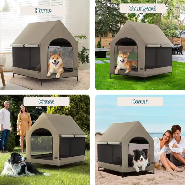 Petsfit 36 Inch Elevated Pet Dog House Portable Large Dog House with Removable Cover for Indoor and Outdoor Waterproof Raised Dog Houses for Large Dogs OutsideBlue36L x 252W x 353H InchesBrown