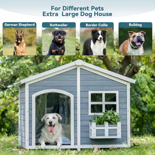 Petsfit 47quot Dog House Outdoor with Waterproof PVC Roof Extra Large Dog House for 2 Medium Dogs Dog House Outdoor Large Breed XXL Dog Houses with Window Gray47Gray