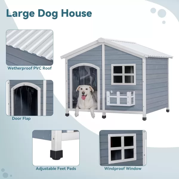 Petsfit 47quot Dog House Outdoor with Waterproof PVC Roof Extra Large Dog House for 2 Medium Dogs Dog House Outdoor Large Breed XXL Dog Houses with Window Gray47 Grey  Upgrade