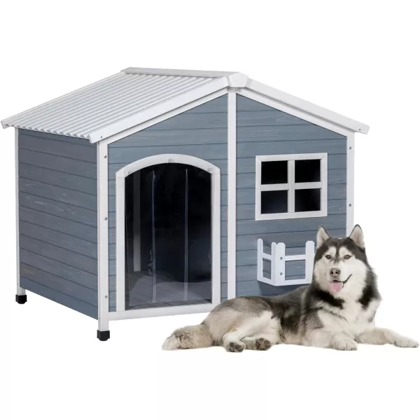 Petsfit 47quot Dog House Outdoor with Waterproof PVC Roof Extra Large Dog House for 2 Medium Dogs Dog House Outdoor Large Breed XXL Dog Houses with Window Gray47Gray