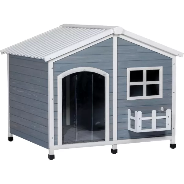 Petsfit 47quot Dog House Outdoor with Waterproof PVC Roof Extra Large Dog House for 2 Medium Dogs Dog House Outdoor Large Breed XXL Dog Houses with Window Gray47Gray