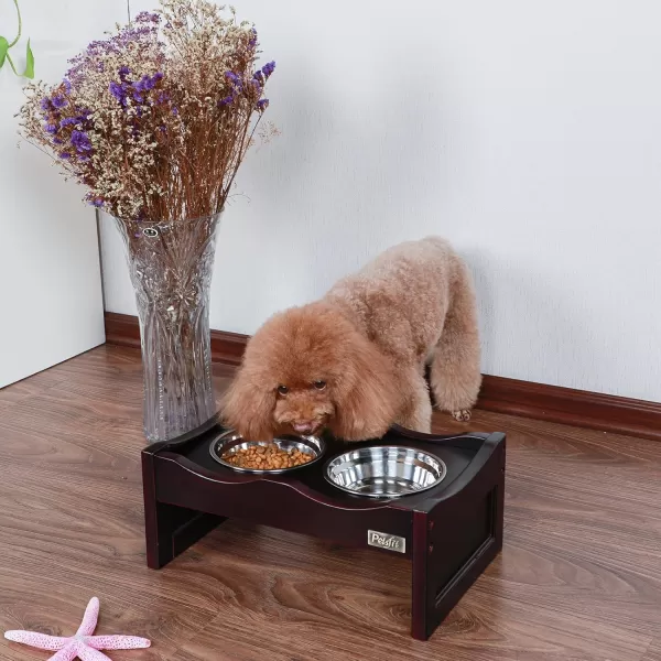 Petsfit Dog Feeding Station with 2 Stainless Steel Bowls for Small DogEspresso