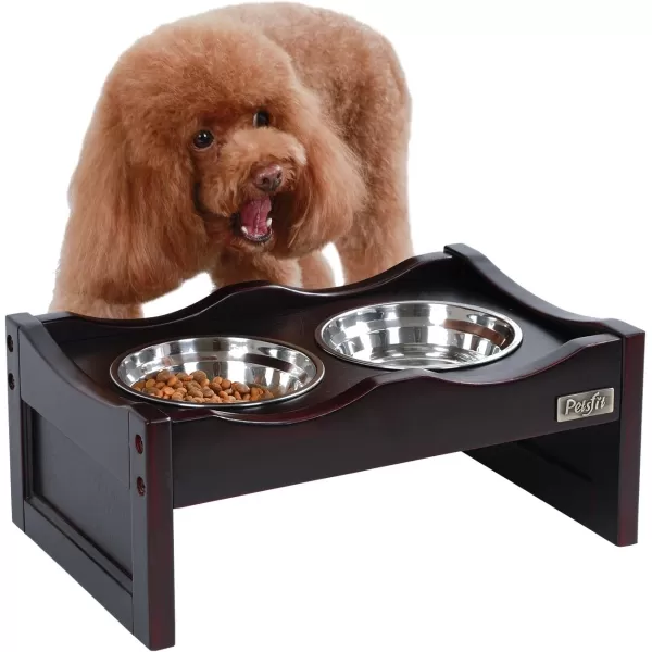 Petsfit Dog Feeding Station with 2 Stainless Steel Bowls for Small DogEspresso