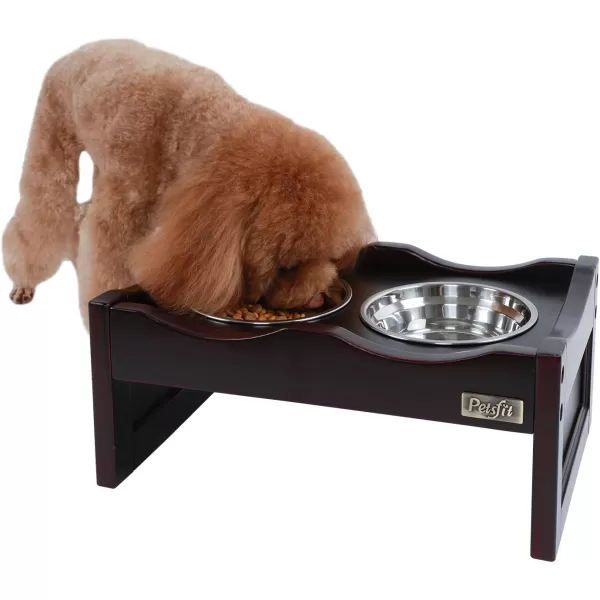 Petsfit Dog Feeding Station with 2 Stainless Steel Bowls for Small DogEspresso