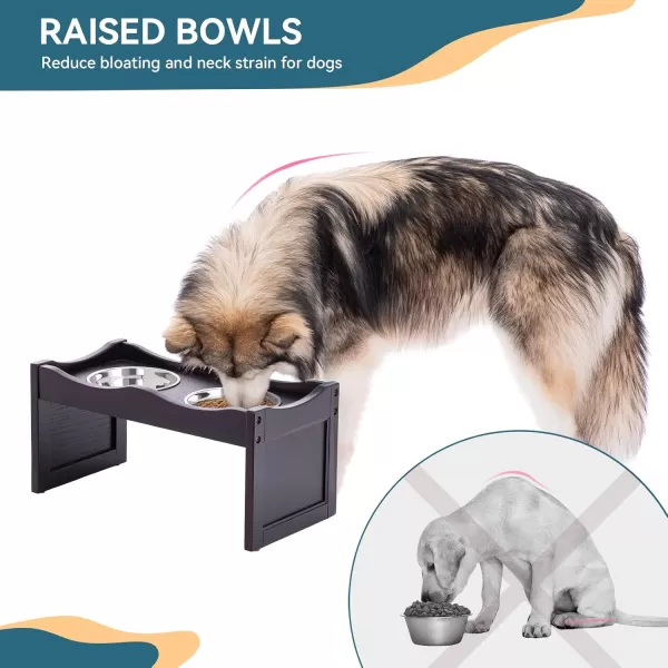 Petsfit Dog Feeding Station with 2 Stainless Steel Bowls for Small DogEspresso