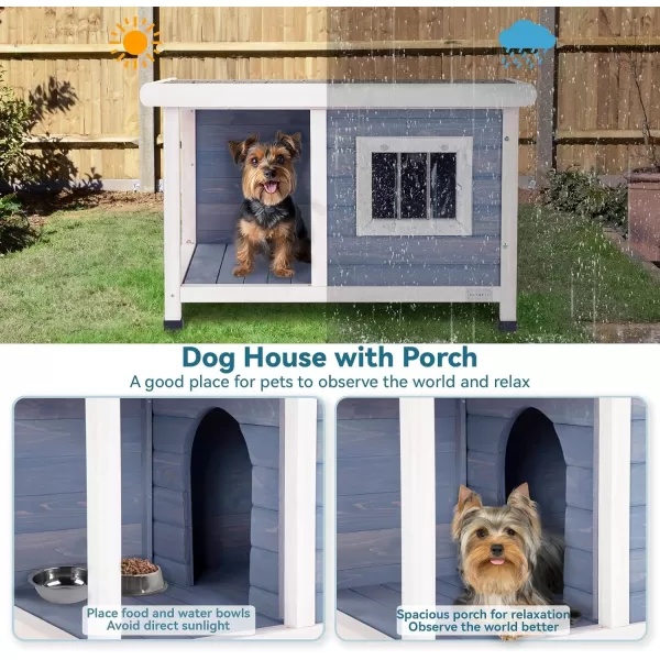 Petsfit Dog House Outdoor 49 Large Dog House with ExtraLarge Porch Cabin Style Big Dog House with PVCAsphalt Roof Dog Houses for Large Dogs Outside OffWhite336 L x 247 W x 23 H