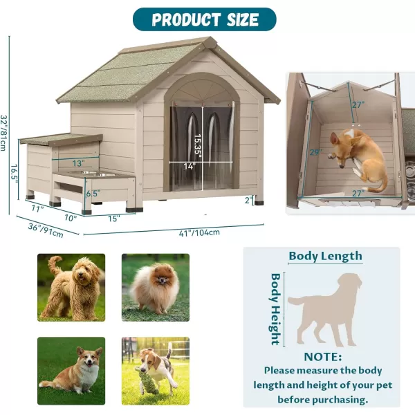 Petsfit Dog House Outdoor 49 Large Dog House with ExtraLarge Porch Cabin Style Big Dog House with PVCAsphalt Roof Dog Houses for Large Dogs Outside OffWhite41L x 36W x 32H