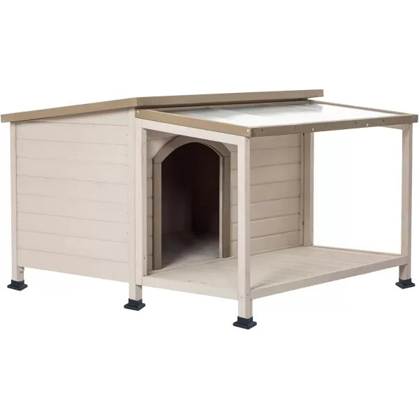 Petsfit Dog House Outdoor 49 Large Dog House with ExtraLarge Porch Cabin Style Big Dog House with PVCAsphalt Roof Dog Houses for Large Dogs Outside OffWhite4902L4331W313H