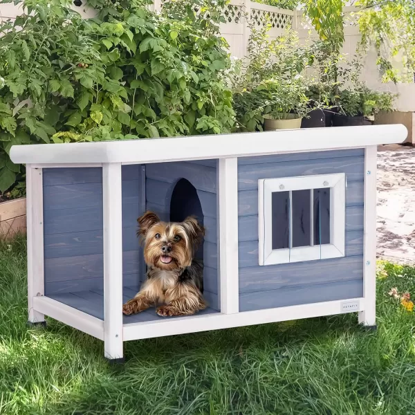 Petsfit Dog House Outdoor 49 Large Dog House with ExtraLarge Porch Cabin Style Big Dog House with PVCAsphalt Roof Dog Houses for Large Dogs Outside OffWhite336 L x 247 W x 23 H