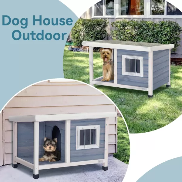 Petsfit Dog House Outdoor 49 Large Dog House with ExtraLarge Porch Cabin Style Big Dog House with PVCAsphalt Roof Dog Houses for Large Dogs Outside OffWhite336 L x 247 W x 23 H