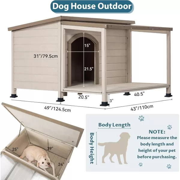 Petsfit Dog House Outdoor 49 Large Dog House with ExtraLarge Porch Cabin Style Big Dog House with PVCAsphalt Roof Dog Houses for Large Dogs Outside OffWhite4902L4331W313H