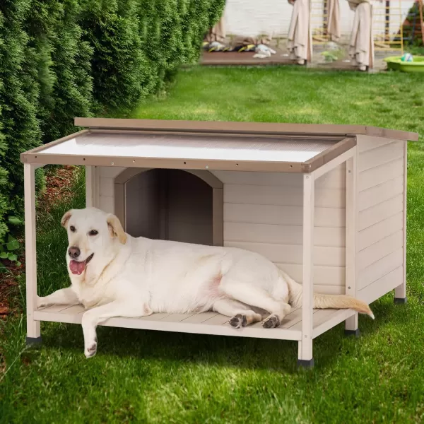 Petsfit Dog House Outdoor 49 Large Dog House with ExtraLarge Porch Cabin Style Big Dog House with PVCAsphalt Roof Dog Houses for Large Dogs Outside OffWhite435L41W28H