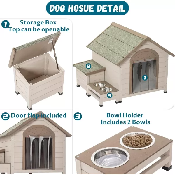 Petsfit Dog House Outdoor 49 Large Dog House with ExtraLarge Porch Cabin Style Big Dog House with PVCAsphalt Roof Dog Houses for Large Dogs Outside OffWhite41L x 36W x 32H