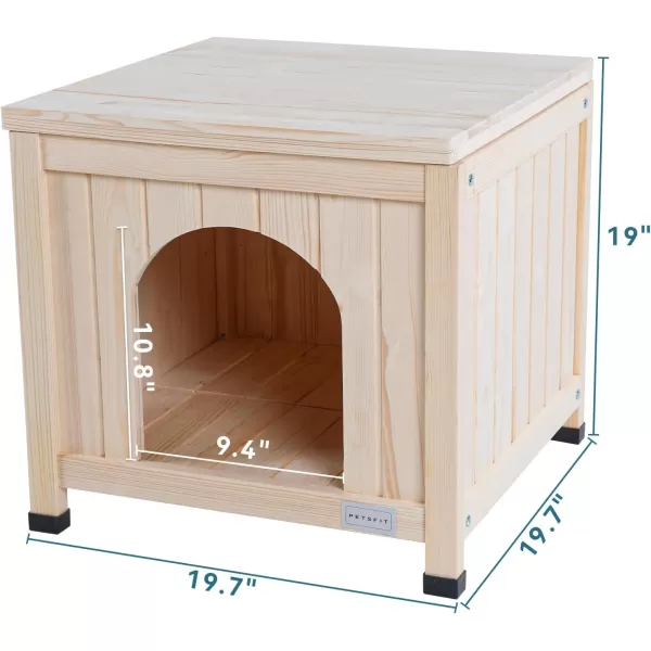 Petsfit Dog House Outdoor with Terrace ampamp Openable Asphalt Roof 40quot L x 47quot W x 285quot H Outside Dog House with Elevated Floor Dog House for Small Medium DogsC197 Natural Wood