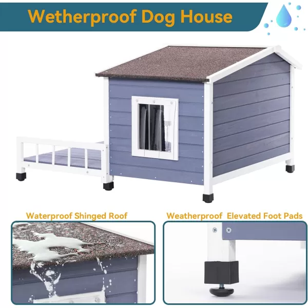 Petsfit Dog House Outdoor with Terrace ampamp Openable Asphalt Roof 40quot L x 47quot W x 285quot H Outside Dog House with Elevated Floor Dog House for Small Medium DogsA47 BlueOutdoor Use