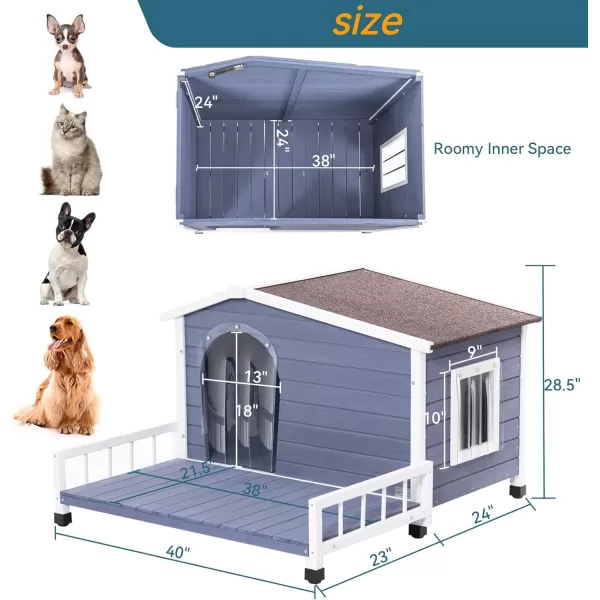 Petsfit Dog House Outdoor with Terrace ampamp Openable Asphalt Roof 40quot L x 47quot W x 285quot H Outside Dog House with Elevated Floor Dog House for Small Medium DogsA47 BlueOutdoor Use