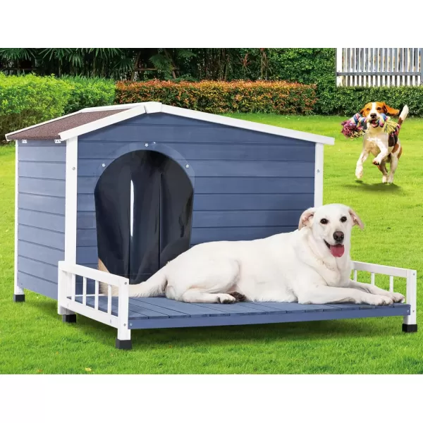 Petsfit Dog House Outdoor with Terrace ampamp Openable Asphalt Roof 40quot L x 47quot W x 285quot H Outside Dog House with Elevated Floor Dog House for Small Medium DogsA54 BlueOutdoor Use