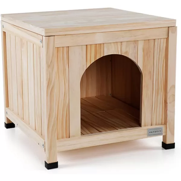 Petsfit Dog House Outdoor with Terrace ampamp Openable Asphalt Roof 40quot L x 47quot W x 285quot H Outside Dog House with Elevated Floor Dog House for Small Medium DogsC197 Natural Wood