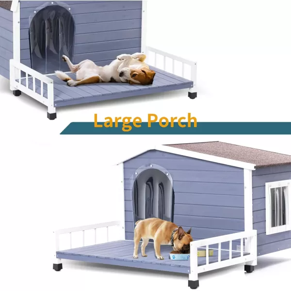 Petsfit Dog House Outdoor with Terrace ampamp Openable Asphalt Roof 40quot L x 47quot W x 285quot H Outside Dog House with Elevated Floor Dog House for Small Medium DogsA47 BlueOutdoor Use