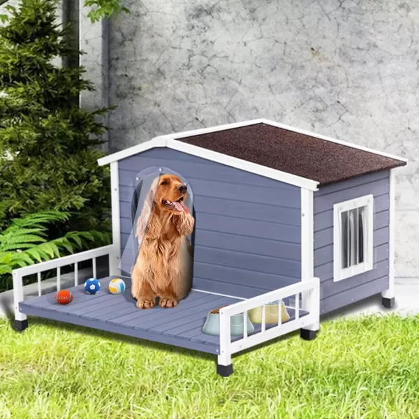 Petsfit Dog House Outdoor with Terrace ampamp Openable Asphalt Roof 40quot L x 47quot W x 285quot H Outside Dog House with Elevated Floor Dog House for Small Medium DogsA47 BlueOutdoor Use