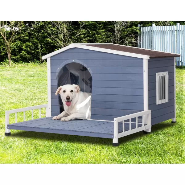 Petsfit Dog House Outdoor with Terrace ampamp Openable Asphalt Roof 40quot L x 47quot W x 285quot H Outside Dog House with Elevated Floor Dog House for Small Medium DogsA54 BlueOutdoor Use