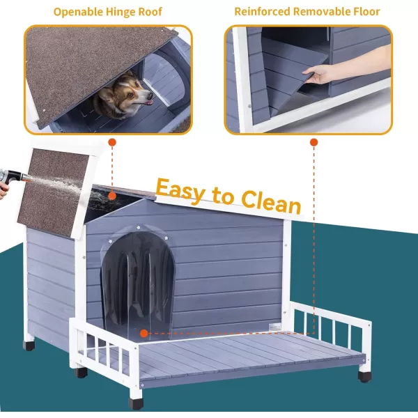 Petsfit Dog House Outdoor with Terrace ampamp Openable Asphalt Roof 40quot L x 47quot W x 285quot H Outside Dog House with Elevated Floor Dog House for Small Medium DogsC54 BlueOutdoor Use