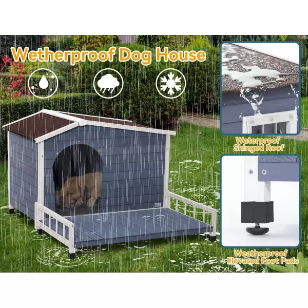 Petsfit Dog House Outdoor with Terrace ampamp Openable Asphalt Roof 40quot L x 47quot W x 285quot H Outside Dog House with Elevated Floor Dog House for Small Medium DogsC47 BlueOutdoor Use