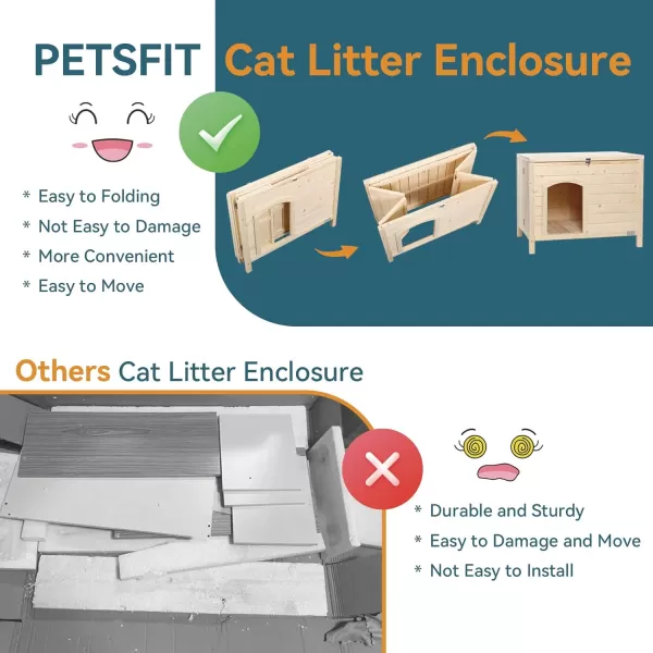 Petsfit Folding Litter Box Enclosure No Tools Required for Assembly Cat Litter Box Furniture Hidden Fit Most of Litter Box Dog House Cat House 30quot L21quot W245quot HBurlywood