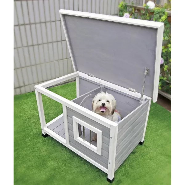 Petsfit Outdoor Wooden Dog House for Small Dogs Light Grey Small336quot L x 247quot W x 23quot HA336Grey