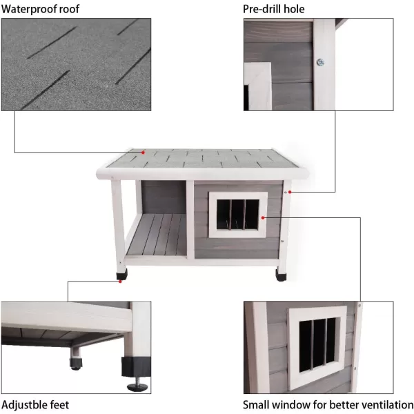 Petsfit Outdoor Wooden Dog House for Small Dogs Light Grey Small336quot L x 247quot W x 23quot HA336Grey