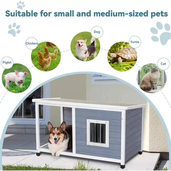 Petsfit Outdoor Wooden Dog House for Small Dogs Light Grey Small336quot L x 247quot W x 23quot HA455Grey