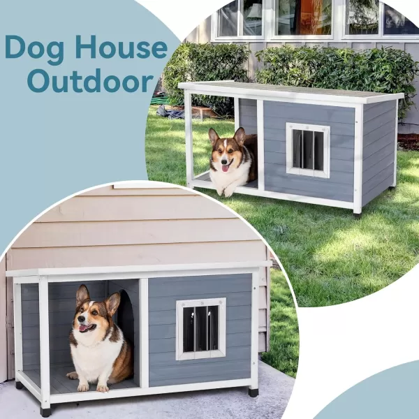 Petsfit Outdoor Wooden Dog House for Small Dogs Light Grey Small336quot L x 247quot W x 23quot HA455Grey