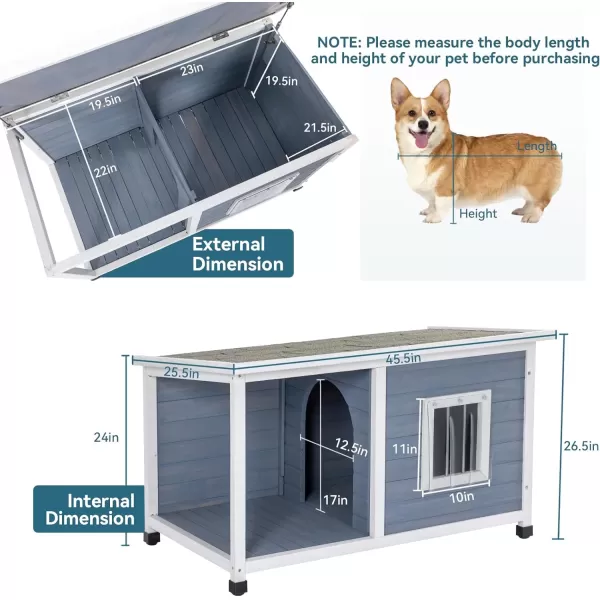 Petsfit Outdoor Wooden Dog House for Small Dogs Light Grey Small336quot L x 247quot W x 23quot HC455Grey