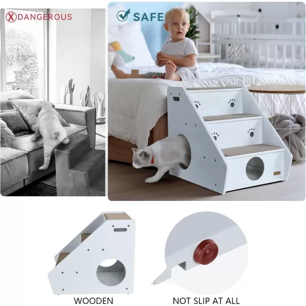 Petsfit Wooden 3 Step Pet StairsWhite3 Stairs