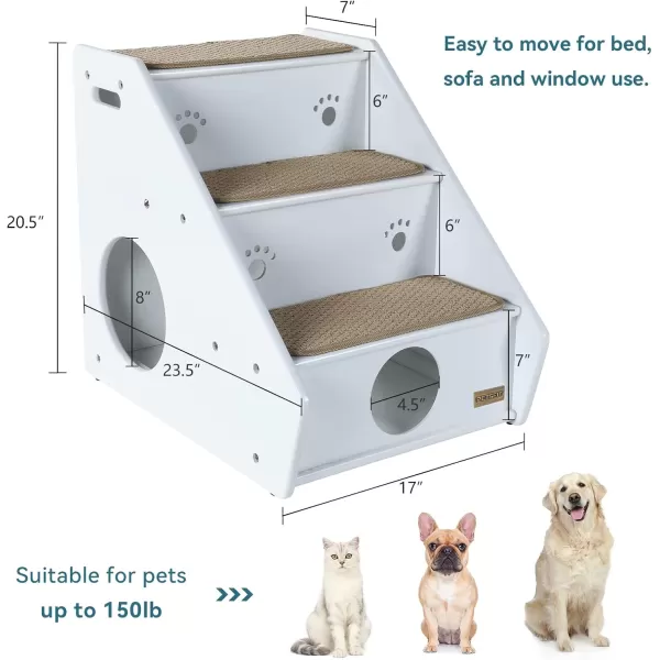Petsfit Wooden 3 Step Pet StairsWhite3 Stairs
