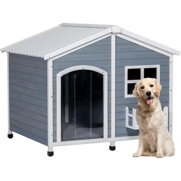 Petsfit 47quot Dog House Outdoor with Waterproof PVC Roof Extra Large Dog House for 2 Medium Dogs Dog House Outdoor Large Breed XXL Dog Houses with Window Gray47 Grey  Upgrade