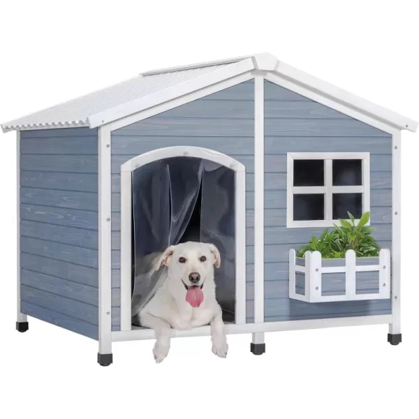 Petsfit 47quot Dog House Outdoor with Waterproof PVC Roof Extra Large Dog House for 2 Medium Dogs Dog House Outdoor Large Breed XXL Dog Houses with Window Gray47Gray