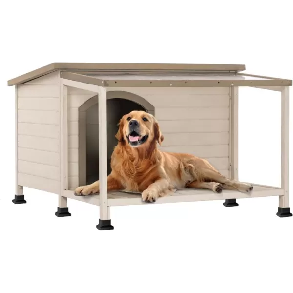 Petsfit Dog House Outdoor 49 Large Dog House with ExtraLarge Porch Cabin Style Big Dog House with PVCAsphalt Roof Dog Houses for Large Dogs Outside OffWhite4902L4331W313H