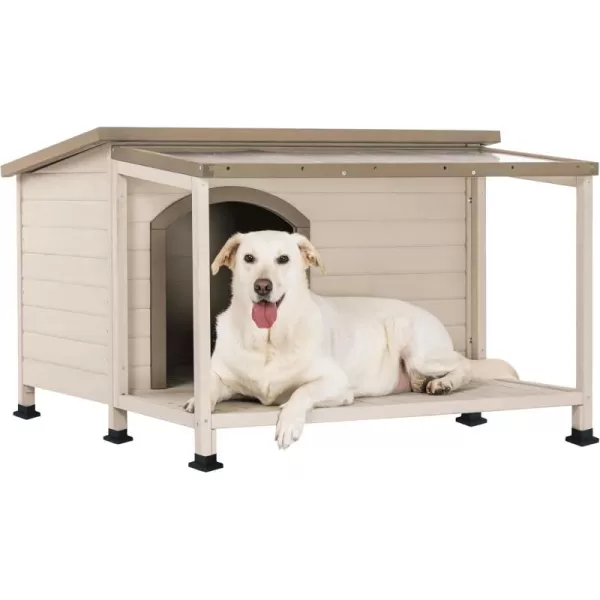 Petsfit Dog House Outdoor 49 Large Dog House with ExtraLarge Porch Cabin Style Big Dog House with PVCAsphalt Roof Dog Houses for Large Dogs Outside OffWhite435L41W28H