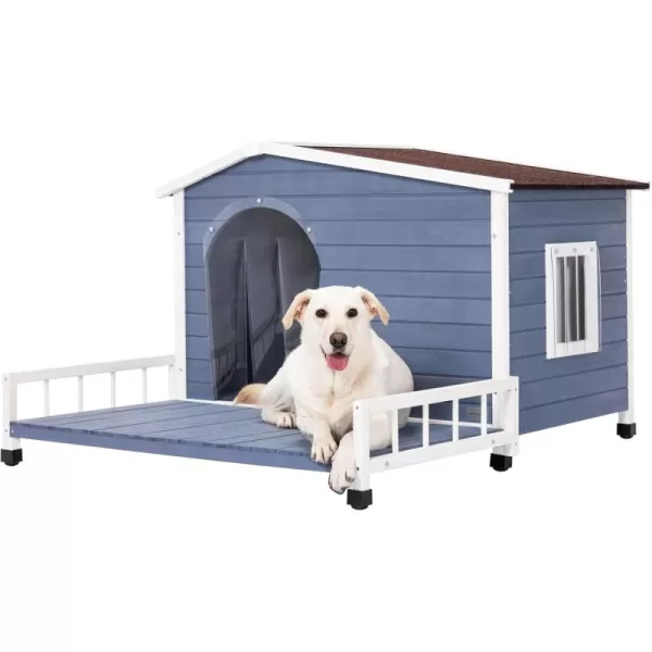 Petsfit Dog House Outdoor with Terrace ampamp Openable Asphalt Roof 40quot L x 47quot W x 285quot H Outside Dog House with Elevated Floor Dog House for Small Medium DogsA54 BlueOutdoor Use